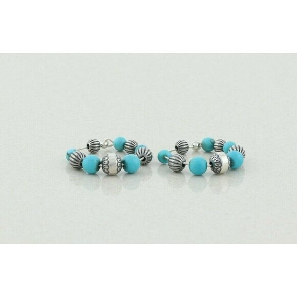 Unbranded Jewelry - Sterling Silver Created Turquoise Bead Hoop Earrings